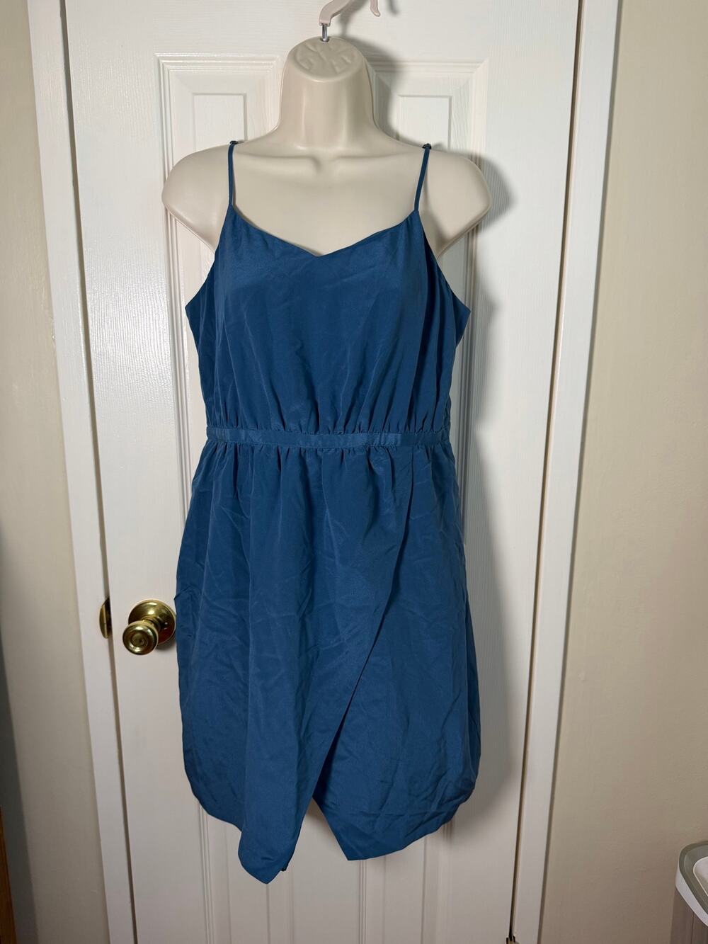 Madewell Silk Cami Slip Dress Blue Spaghetti Strap Women 6 "Wrap" Front